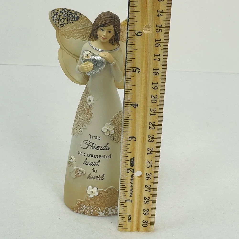 True Friends Are Connected Heart To Heart Angel Figurine Butterfly Lace Detail